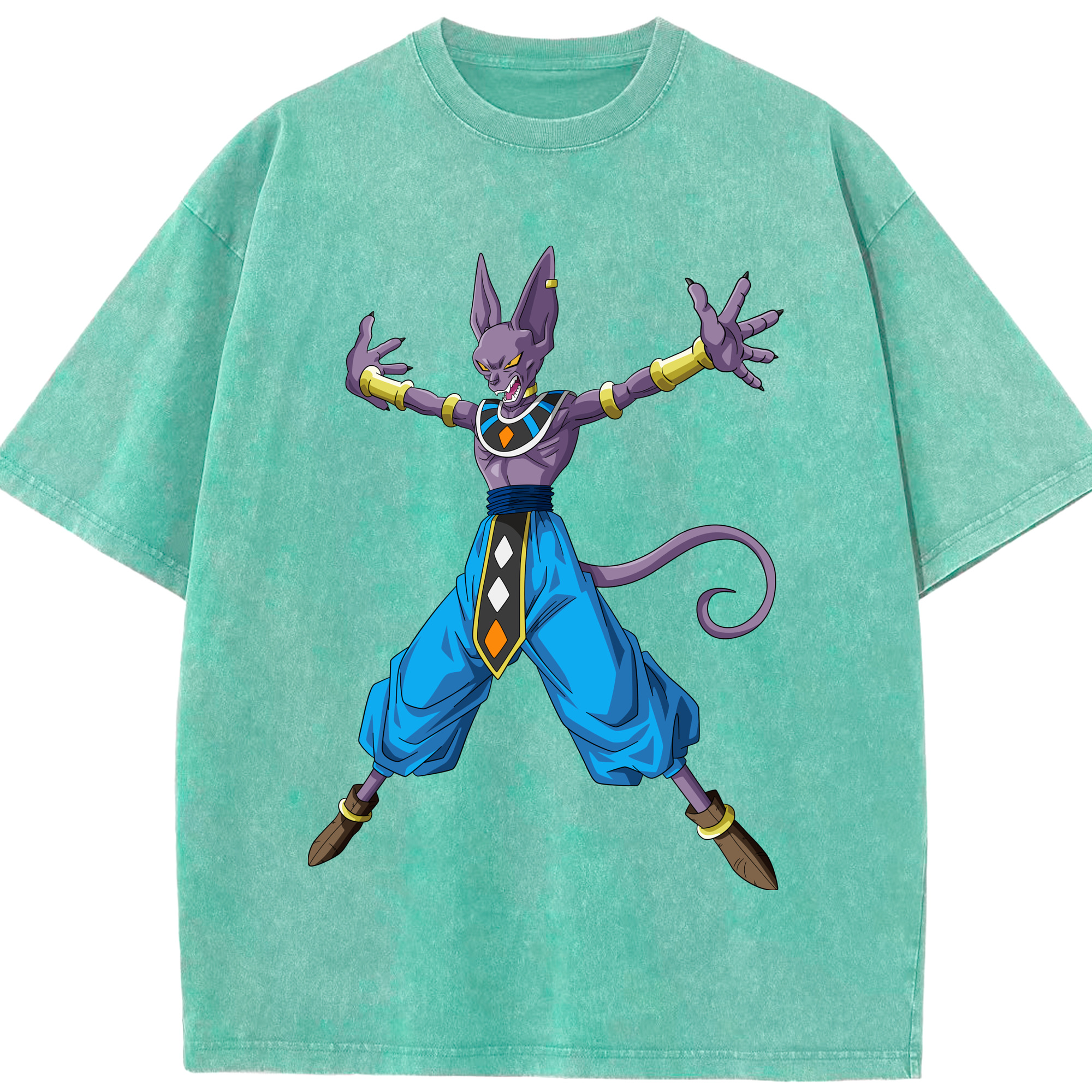 （画像用） ドラゴンボール ビルス 破壊神ビルス DRAGON BALL Beerus Birusu 綿100% ヴィンテージ風 半袖Tシャツ（フロントプリント）